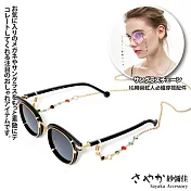【Sayaka紗彌佳】時尚潮流色彩斑斕水鑽造型眼鏡金屬防滑鍊 -金色