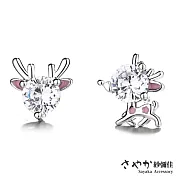 【Sayaka紗彌佳】925純銀小巧精緻粉耳麋鹿造型鑲鑽耳環 -單一色系