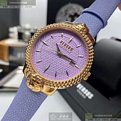 VERSUS VERSACE凡賽斯精品錶,編號：VV00312,38mm圓形玫瑰金精鋼錶殼紫色錶盤真皮皮革紫色錶帶