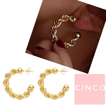 CINCO 葡萄牙精品 Bia earrings 925純銀鑲24K金耳環 經典編織C型圓耳環