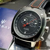 MASERATI瑪莎拉蒂精品錶,編號：R8871606001,44mm酒桶型黑銀精鋼錶殼黑色錶盤真皮皮革深黑色錶帶