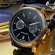 MASERATI瑪莎拉蒂精品錶,編號：R8871638001,42mm圓形古銅色精鋼錶殼黑色錶盤真皮皮革咖啡色錶帶