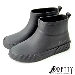 【Pretty】女 雨靴 雨鞋 短筒 霧面 防水 輪胎痕 EU37 黑色