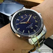 MASERATI瑪莎拉蒂精品錶,編號：R8853137001,44mm圓形銀精鋼錶殼寶藍色錶盤精鋼金銀相間錶帶