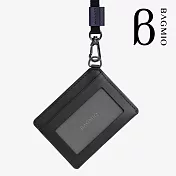 BAGMIO vigor 牛皮橫式雙卡證件套-墨黑(附織帶)
