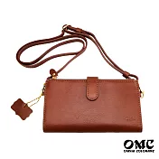 【OMC】義大利植鞣革手機包護照兩用牛皮小包- 棕色