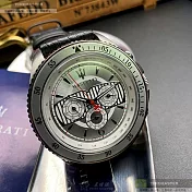 MASERATI瑪莎拉蒂精品錶,編號：R8851101004,46mm圓形銀精鋼錶殼銀色錶盤真皮皮革深黑色錶帶