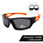 【SUNS】兒童彈力帥氣運動太陽眼鏡 寶麗來鏡片 抗UV400 黑框橘腳