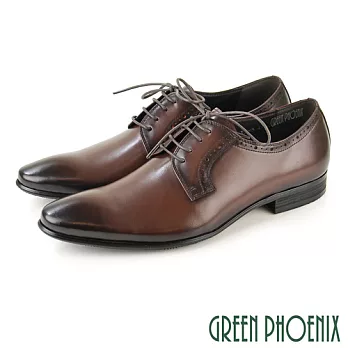 【GREEN PHOENIX】男 紳士皮鞋 商務皮鞋 牛津鞋 漸層 渲染 雕花 全真皮 EU45 深咖色