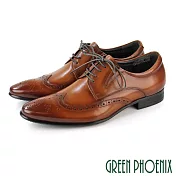 【GREEN PHOENIX】男 紳士皮鞋 商務皮鞋 牛津鞋 漸層 布洛克 雕花 全真皮 EU42 棕色
