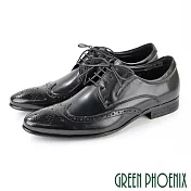 【GREEN PHOENIX】男 紳士皮鞋 商務皮鞋 牛津鞋 漸層 布洛克 雕花 全真皮 EU41 黑色