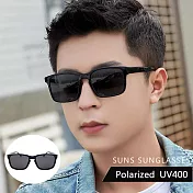 【SUNS】時尚TR90輕量寶麗來偏光太陽眼鏡 經典男款墨鏡 防眩光 抗UV400 9168 亮黑框灰片