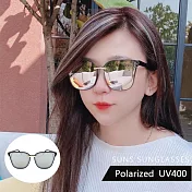 歐美時尚大框偏光太陽眼鏡 獨特菱格紋鏡腳 抗UV400 防眩光 3192 黑框白水銀
