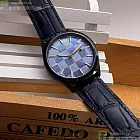 CITIZEN星辰精品錶,編號：CI00012,34mm圓形黑精鋼錶殼藍紫色錶盤真皮皮革寶藍錶帶