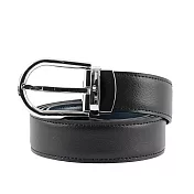 MONT BLANC 馬蹄型亮面鍍鈀針式搭扣雙面可用皮帶 (黑色/藍色)