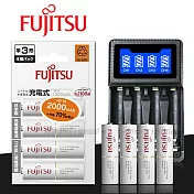 日本 Fujitsu 低自放電3號1900mAh充電電池組(3號4入+四槽USB充電器+送電池盒)