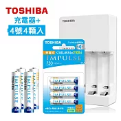東芝TOSHIBA 智慧型低自放充電電池充電組(TNHC-34HBC+日本製四號4顆)TNH-4ME