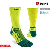 【injinji】Ultra Run終極系列五趾中筒襪 (螢光綠) - NAA67 | 印金足 防水泡 路跑推薦 舒適跑步襪 L 螢光綠