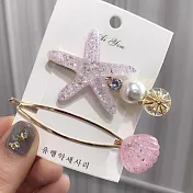 【L.Elegant】韓版海星貝殼珍珠2件套髮夾M64 粉色