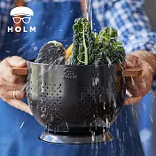 【丹麥HOLM】雙耳木柄深型鐵製蔬果瀝水盆