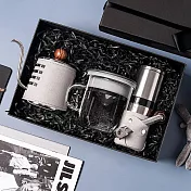 【PO:Selected】丹麥手沖咖啡三件禮盒組(咖啡壺-灰/玻璃杯350ml-黑灰/咖啡磨2.0)