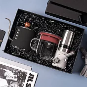 【PO:Selected】丹麥手沖咖啡三件禮盒組(咖啡壺-黑/玻璃杯350ml-黑紅/咖啡磨2.0)
