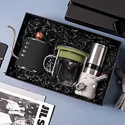 【PO:Selected】丹麥手沖咖啡三件禮盒組(咖啡壺-黑/玻璃杯350ml-黑綠/咖啡磨2.0)