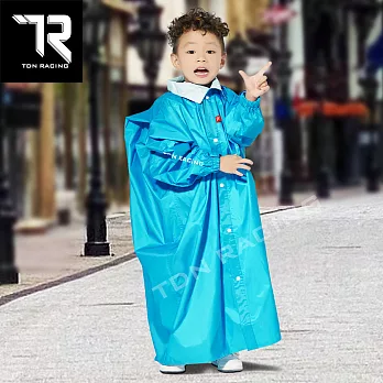 【TDN】小揹兒童背包雨衣超防水輕量學生書包連身雨衣(拉鍊前開雨衣附收納袋雨帽ED4258) 多拉藍 S號