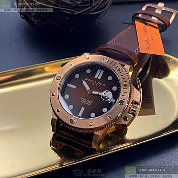 Giorgio Fedon 1919喬治飛登精品錶,編號：GF00026,44mm圓形玫瑰金精鋼錶殼古銅色錶盤真皮皮革咖啡色錶帶