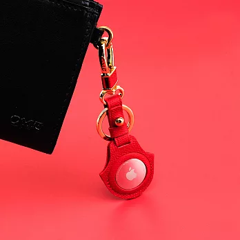 【OMC】AirTag 牛皮皮革保護套/鑰匙圈(紅色)- 全開孔
