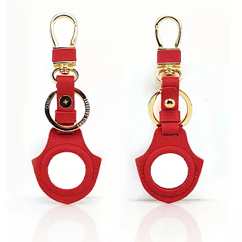 【OMC】AirTag 牛皮皮革全開孔保護套/鑰匙圈(共8色)- 紅色