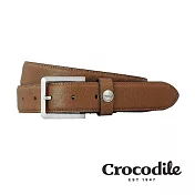 【Crocodile】Crocodile鱷魚皮件真皮打洞寬版皮帶 0102-35001-03淺咖色 38腰
