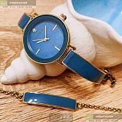 ANNE KLEIN安妮克萊恩精品錶,編號：AN00604,28mm圓形金色精鋼錶殼寶藍色錶盤精鋼金色寶藍錶帶