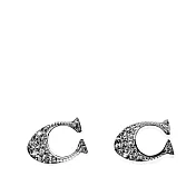 COACH鋯石C LOGO耳環 (銀色)