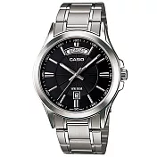【CASIO】簡約時尚星期日期顯示紳士腕錶-黑(MTP-1381D-1A)