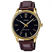 【CASIO】高雅紳士簡約指針休閒皮帶腕錶-咖啡X黑(MTP-V005GL-1B)