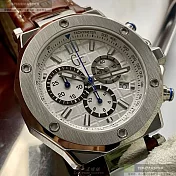 GUESS蓋爾茲瑞士錶,編號：GC00520,44mm八角形銀精鋼錶殼幾何銀白立體圖形錶盤真皮皮革咖啡色錶帶