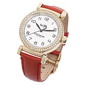 COACH 牛皮錶帶錶框鑲鑽指針腕錶-紅