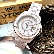 COACH蔻馳精品錶,編號：CH00045,34mm圓形粉紅陶瓷錶殼粉紅色錶盤陶瓷粉紅錶帶