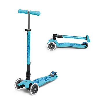 【Micro 滑板車】Maxi Deluxe 快速折疊 x LED輪 - 金屬藍