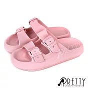 【Pretty】女 拖鞋 室內拖鞋 浴室拖鞋 胖胖沙發拖鞋 雙帶釦 厚底 防水 JP25 粉紅色(39~40)