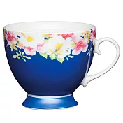 《KitchenCraft》高腳骨瓷馬克杯(花圈藍400ml) | 水杯 茶杯 咖啡杯