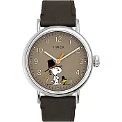 【TIMEX】天美時 x SNOOPY 限量聯名系列紳士帽款手錶-咖x黑/40mm (TXTW2U86100)