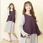 【Wonderland】輕盈焦點100%棉2件式居家休閒洋裝(2色) L 灰+紫