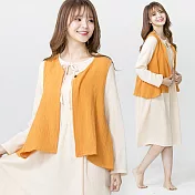 【Wonderland】輕盈焦點100%棉2件式居家休閒洋裝(2色) L 米+黃