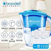 【Brondell】美國邦特爾 H2O+ 純淨濾水壺 （藍）＋八周長效濾芯（10入）