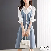【初色】韓版休閒溫柔感洋裝-共2色-90759(M-2XL可選) M 藍色