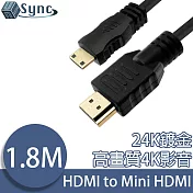 UniSync HDMI轉Mini HDMI高畫質4K影音認證傳輸線 1.8M