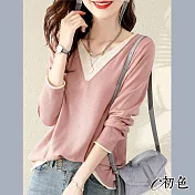 【初色】寬鬆V領顯瘦針織衫-共2色-90789(F可選) F 粉色