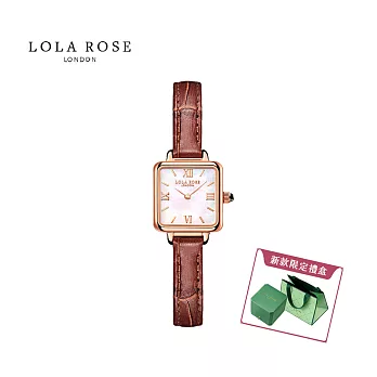 英國Lola Rose 正方小棕錶白母貝精緻輕奢氣質女士腕錶 - 正方 白-淺咖皮